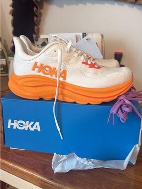 Hoka White and Orange Performance Running Shoes